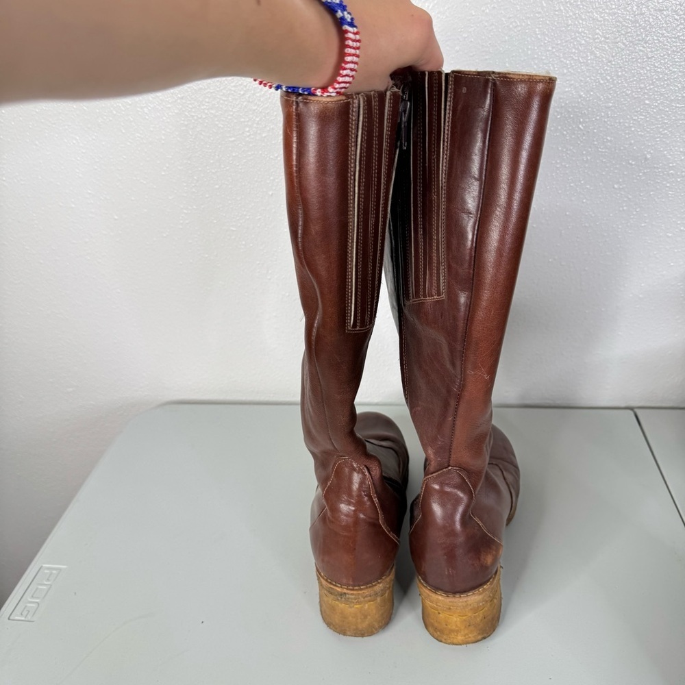 Vintage Y2K Brown Leather Shearling Lined Lug Sole‎ Boots Size 7.5 - Picture 4 of 6